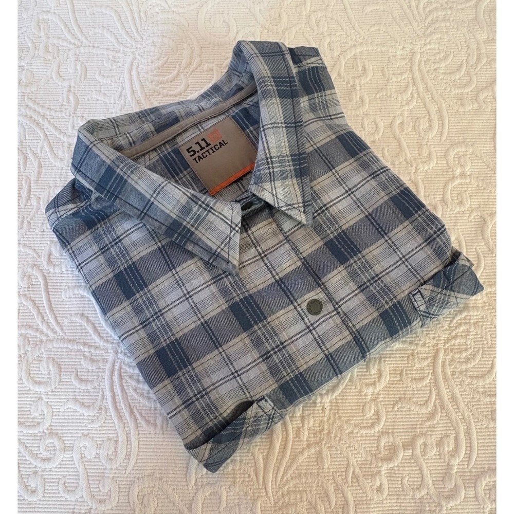 5.11 Tactical Women's Plaid Long Sleeve Snap Closure Shirt Blue‎ Gray Size XXL